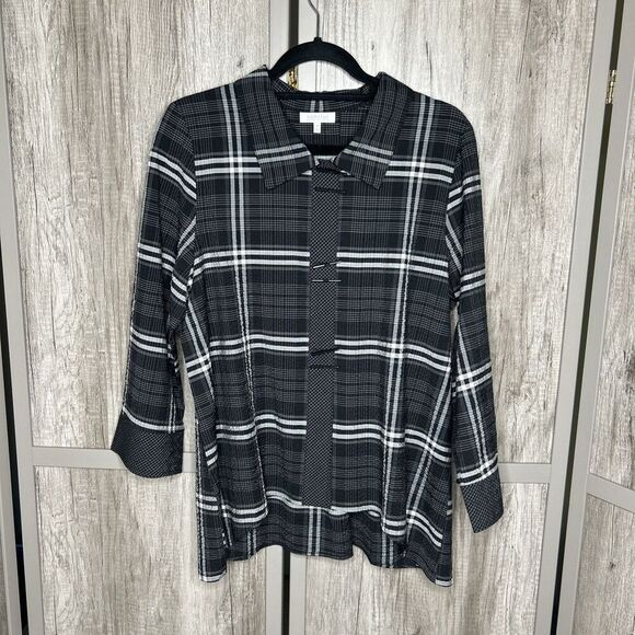 Habitat Button Down Top Chopstick Button Windowpane Shirt Black White M - Picture 1 of 10